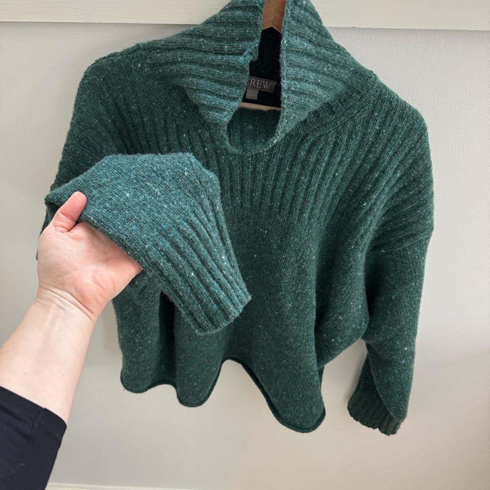 J. Crew Women's Ribbed Turtleneck Sweater Donegal Wool Blend Forrest Sprinkle L - Picture 8 of 9